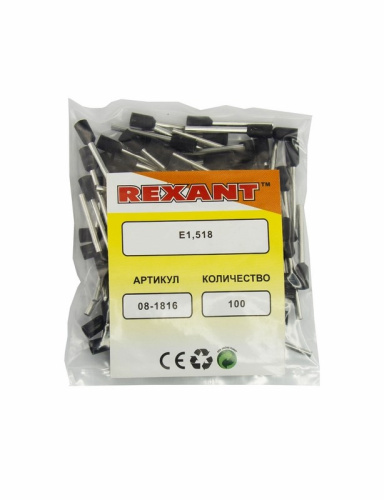 картинка Наконечник штыревой втулочный изолированный F-18 мм 1.5 мм² (НШВи 1.5-18) черный REXANT от магазина Сантехстрой