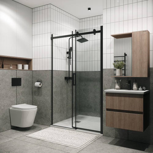 картинка Дверь в нишу Grossman Classic 100.K33.04.100.21.00 (100х195) черный матовый,стекло прозрачное,раздвижная, 1 место от магазина Сантехстрой