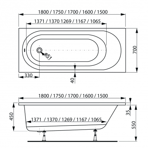картинка Акриловая ванна VAGNERPLAST Kasandra VPBA175KAS2X-04 175х70 от магазина Сантехстрой