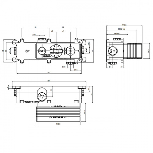 картинка FIMA|Carlo Frattini Внутренняя часть встраваемого смесителя для душа на 2 выхода от магазина Сантехстрой