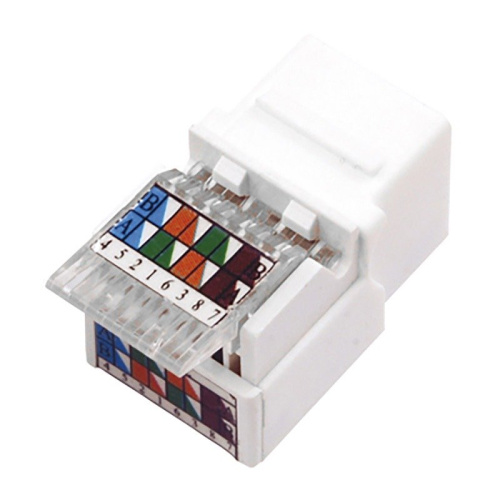 картинка Модуль Keystone Jack RJ-45(8P8C), UTP,  CAT 5e,  тип 180 градусов,  самозажимной,  белый REXANT от магазина Сантехстрой