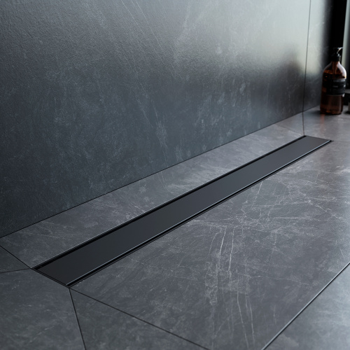 картинка W02SC-U11-080-04BM PrimeFlow Трап для душа линейный универс затвор Tile 80см цвет черн мат от магазина Сантехстрой