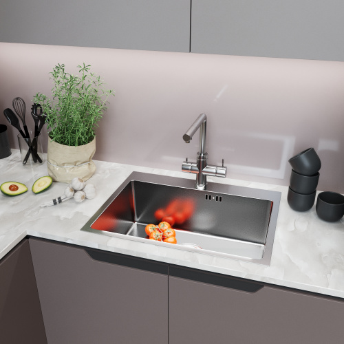 картинка Кухонная мойка 60х45  вып 3 1/2  MIXLINE PRO 22см с сифоном сатин НАНО (552932) от магазина Сантехстрой