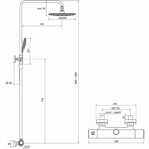 картинка Душевая система Ravak 10° Free TD F 091.00/150 X070141 с термостатом Хром от магазина Сантехстрой