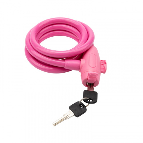 картинка Тросовый замок взломостойкий для велосипедов и колясок с ключом 150 см розовый от магазина Сантехстрой
