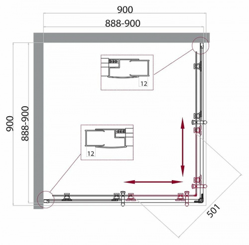 картинка Душевой уголок BelBagno Uno 90х90 UNO-195-A-2-90-C-NERO профиль Черный матовый стекло прозрачное от магазина Сантехстрой