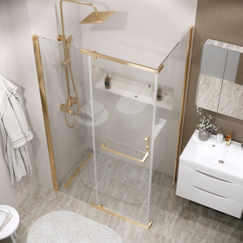 картинка Душевое ограждение Grossman Pragma 100.K33.03.100.32.00-200.K33.03.90.32.00 (100х90х195) распашная,золото сатин,стекло прозрачное,2 места от магазина Сантехстрой