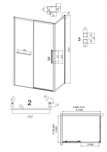 картинка Душевое ограждение Grossman Style 100.K33.05.100.10.00-200.K33.05.80.10.00 (100х80х195) раздвижная,хром,стекло прозрачное,2 места от магазина Сантехстрой