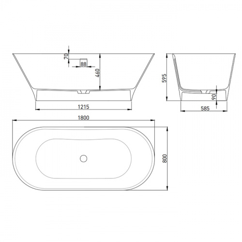 картинка Salini MONA Ванна отдельностоящая 1800×800×595мм, донный клапан "Up&Down", сифон,  слив-перелив, мат-л: S-Sense, глянцевый, белый.  Фурнитура: белая. от магазина Сантехстрой