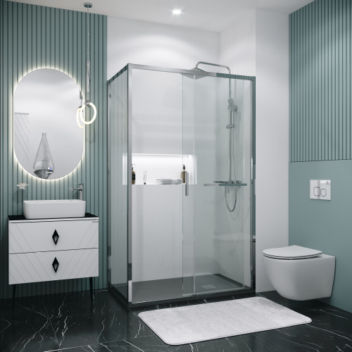 картинка Душевое ограждение Grossman Style 100.K33.05.100.10.00-200.K33.05.90.10.00 (100х90х195) раздвижная,хром,стекло прозрачное,2 места от магазина Сантехстрой