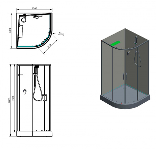 картинка Душевая кабина Aquanet Passion EVO R Black 100х100 282010 без гидромассажа от магазина Сантехстрой