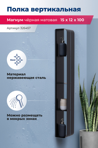 картинка Металлическая полка Aquanet Магнум H 15х100 326457 Черная матовая от магазина Сантехстрой