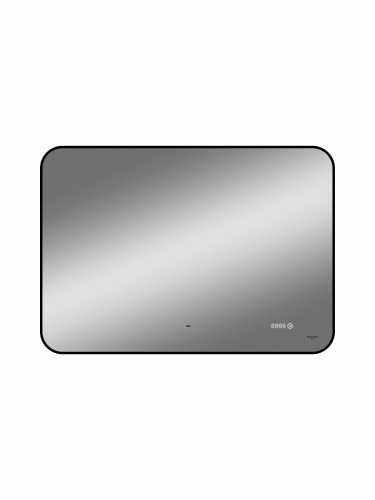 картинка Зеркало Reflection Black View с фоновой подсветкой, бесконтактным сенсором, диммером, часами, черной окантовкой 1000х700 от магазина Сантехстрой