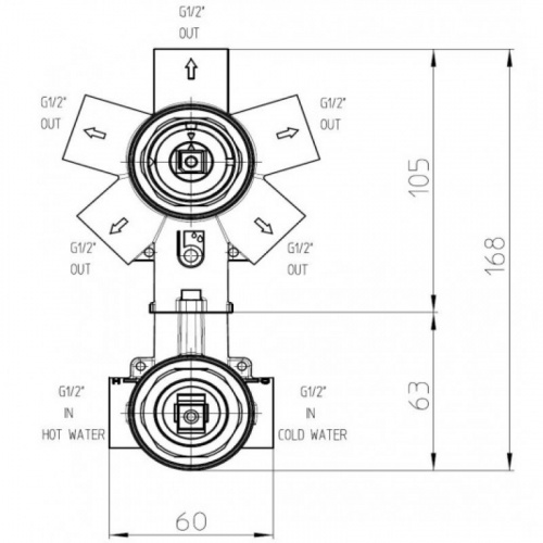 картинка Bossini Универсальная встроенная часть для механического смесителя на 2-5 источников от магазина Сантехстрой