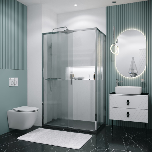 картинка Душевое ограждение Grossman Style 100.K33.05.130.10.02-200.K33.05.80.10.02 (130х80х195) раздвижная(левая),хром,стекло шиншилла,2 места от магазина Сантехстрой