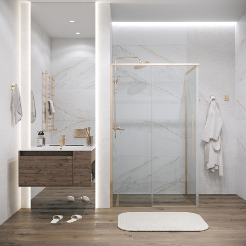 картинка Душевое ограждение Grossman Galaxy 100.K33.01.140.32.00-200.K33.01.80.32.00 (140х80х195) раздвижная,золото сатин,стекло прозрачное,2 места от магазина Сантехстрой