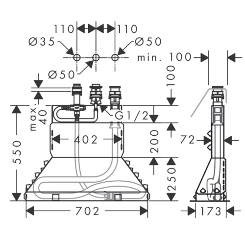 картинка HG Скрытая часть смесителя для ванны на 3 отверстия, (для #15432) от магазина Сантехстрой