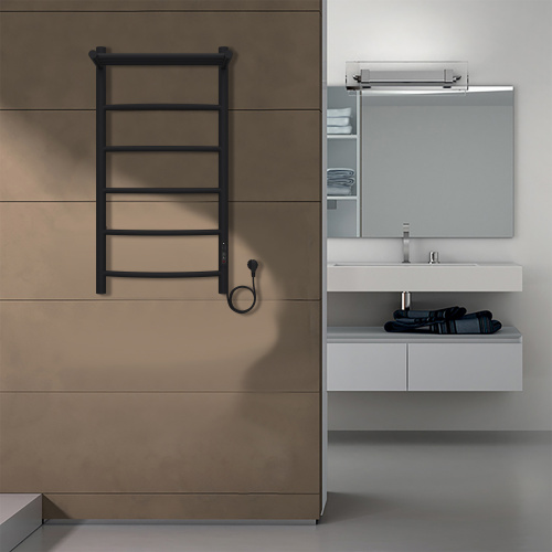 картинка Полотенцесушитель электрический AZARIO VERONA 400/800 5 секций, с полкой, диммер справа, черный (AZ04848PB) от магазина Сантехстрой