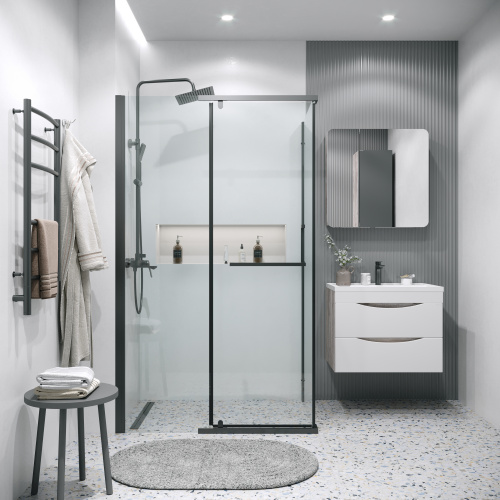 картинка Боковая стенка Grossman Pragma 200.K33.03.80.21.00 (80х195) черный матовый,стекло прозрачное, 1 место от магазина Сантехстрой