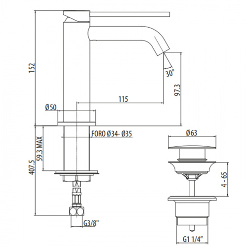 картинка GATTONI CIRCLE TWO Смеситель для раковины   на 1 отверстие, излив 115 мм, с донным клапаном, цвет NICKEL SPAZZOLATO от магазина Сантехстрой