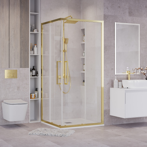 картинка Душевое ограждение Grossman Cosmo 300.K33.02.9090.32.00 (90х90х195) квадрат,раздвижная,золото сатин,стекло прозрачное, 1 место от магазина Сантехстрой