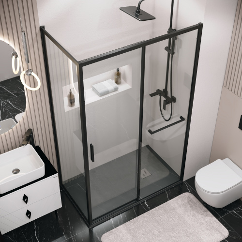 картинка Боковая стенка Grossman Style 200.K33.05.90.21.00 (90х195) черный матовый,стекло прозрачное, 1 место от магазина Сантехстрой