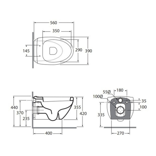 картинка AZZURRA CLAS+ Биде подвесное 56x38.5см c 1 отверстием, c креплением KIT 2000 CF, цвет белый матовый (НЕ производится!) от магазина Сантехстрой