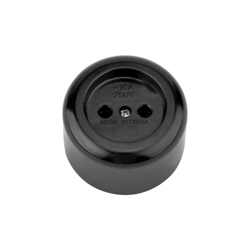 картинка Розетка штепсельная карболитовая открытой установки б/з 16 А,  черная Rexant от магазина Сантехстрой