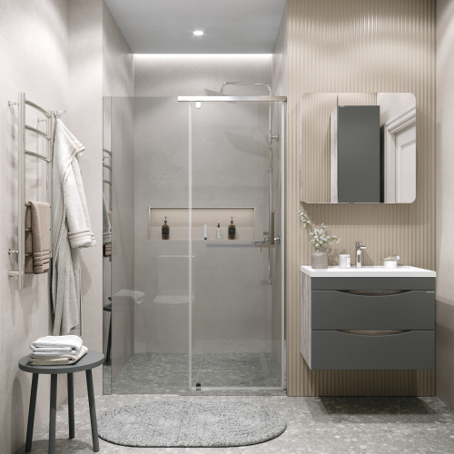 картинка Дверь в нишу Grossman Pragma 100.K33.03.120.10.00 (120х195) хром,стекло прозрачное,распашная, 1 место от магазина Сантехстрой