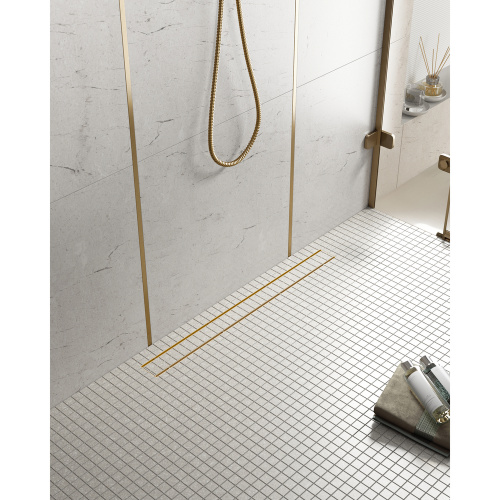 картинка Душевой лоток TIMO Drain System 900 с двусторонней панелью "plate" под плитку, Золото матовое (DS230209/17) от магазина Сантехстрой