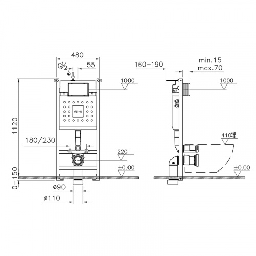 картинка Комплект унитаза с инсталляцией Vitra Normus L-box 9773B003-7207 с сиденьем и Белой клавишей смыва от магазина Сантехстрой