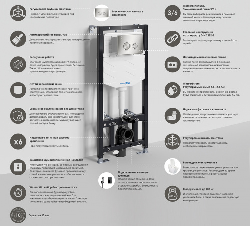 картинка Инсталляция WasserKRAFT Aller 10TLT.010.ME.BN01 для унитаза с клавишей смыва Никель от магазина Сантехстрой