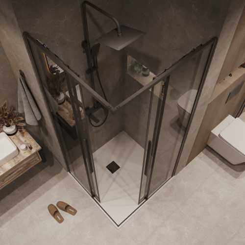 картинка Душевая перегородка 1/2 Grossman Galaxy 1/2.K33.01.70.21.10 (70х195) черный матовый,стекло тонированное, 1 место от магазина Сантехстрой