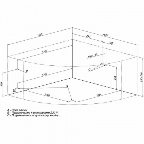 картинка Акриловая ванна Aquanet Santiago 160x160 205545 без гидромассажа от магазина Сантехстрой