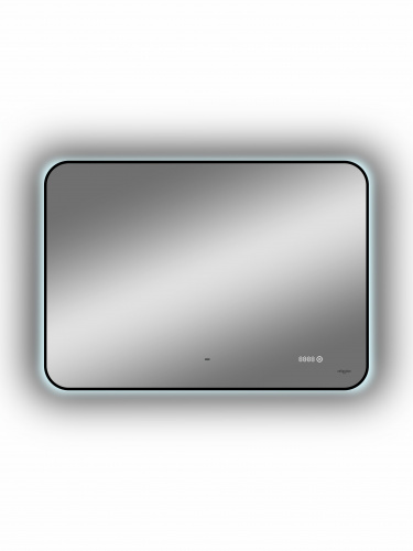 картинка Зеркало Reflection Black View с фоновой подсветкой, бесконтактным сенсором, диммером, часами, черной окантовкой 1000х700 от магазина Сантехстрой