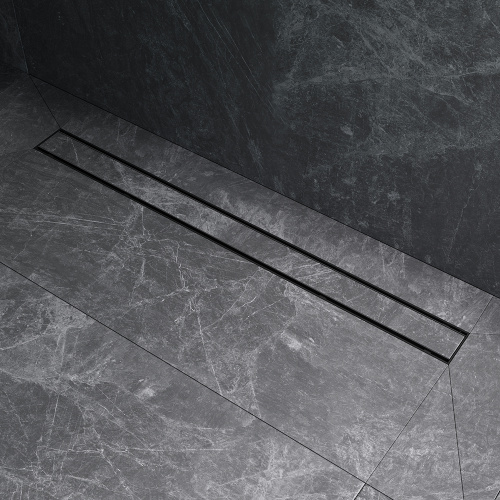 картинка W02SC-U11-090-04BM PrimeFlow Трап для душа линейный универс затвор Tile 90см цвет черн мат от магазина Сантехстрой