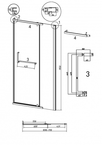 картинка Дверь в нишу 100.K33.03.110.42.00 Pragma (110*195) графит сатин, стекло прозрачное, 1 место от магазина Сантехстрой