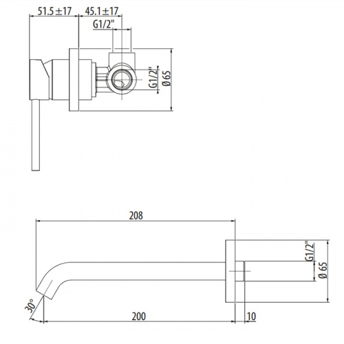 картинка GATTONI CIRCLE TWO Смеситель для раковины встраиваемый, излив 208 мм, донный клапан, цвет хром от магазина Сантехстрой