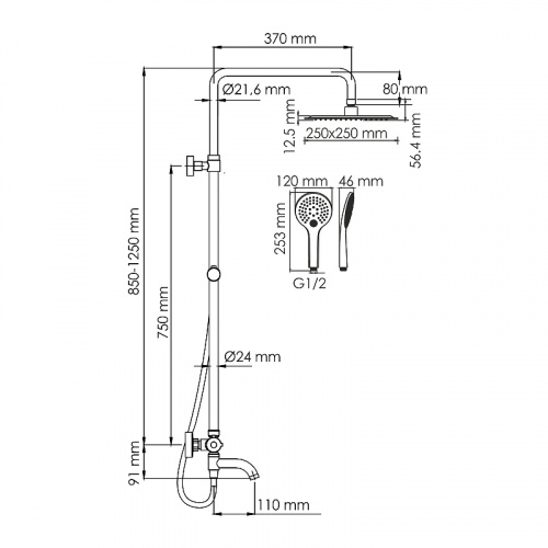 картинка Душевая система WasserKRAFT A188.254.155.WM Thermo с термостатом Белая матовая от магазина Сантехстрой