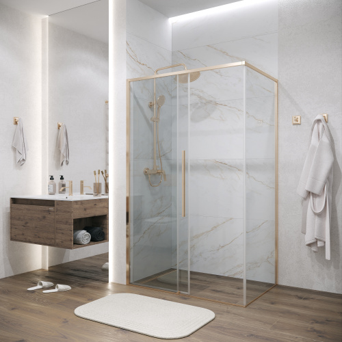 картинка Душевое ограждение Grossman Galaxy 100.K33.01.140.32.00-200.K33.01.80.32.00 (140х80х195) раздвижная,золото сатин,стекло прозрачное,2 места от магазина Сантехстрой