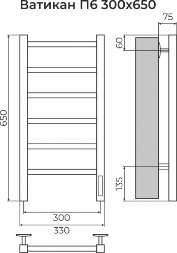 картинка Ватикан П6 300х650 Электро (quick touch) Полотенцесушитель TERMINUS от магазина Сантехстрой