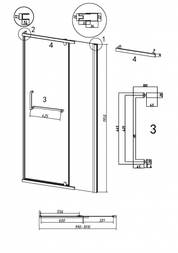 картинка Дверь в нишу 100.K33.03.100.21.00 Pragma (100*195) черный матовый, стекло прозрачное, 1 место от магазина Сантехстрой
