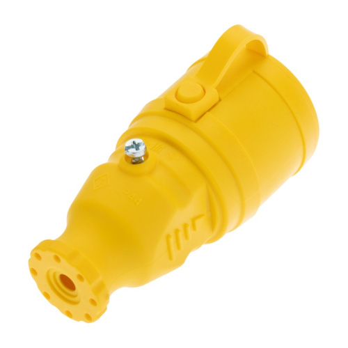 картинка Розетка переносная влагозащищенная с крышкой,  с/з,  16 А,  IP44, каучук желтая REXANT от магазина Сантехстрой