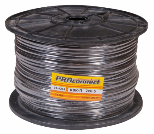 картинка Кабель КВК-П-2 +2x0,50 мм² (Cu/Cu) черный,  200 м,  PROconnect от магазина Сантехстрой