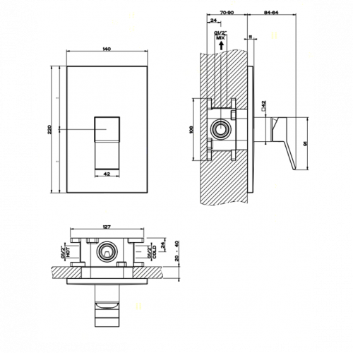 картинка Gessi Внутренняя часть встраиваемого однорычажного смесителя от магазина Сантехстрой