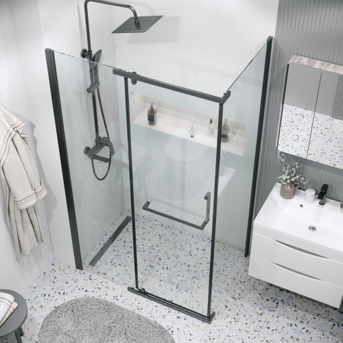 картинка Боковая стенка Grossman Pragma 200.K33.03.80.21.00 (80х195) черный матовый,стекло прозрачное, 1 место от магазина Сантехстрой