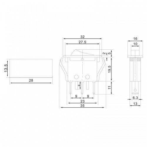 картинка Выключатель клавишный 250V 15А (3с) ON-OFF зеленый с подсветкой (RWB-413, SC-788) REXANT от магазина Сантехстрой