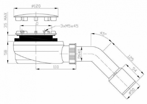 картинка EWBN942 Сифон для душевых поддонов 90/40 черный низкий PLASTBRNO от магазина Сантехстрой