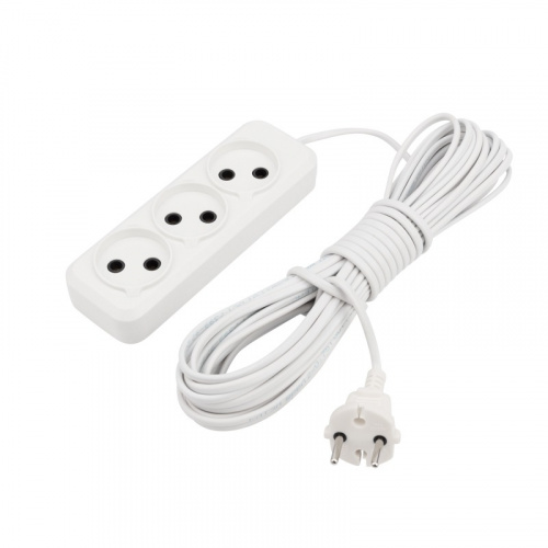 картинка Удлинитель REXANT 3 гнезда,  10 м,  2х0.75 мм²,  б/з,  белый (Сделано в России) от магазина Сантехстрой