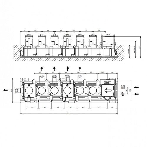 картинка Gessi Hi-Fi Встраиваемые части для термостатического смесителя, до 5 источников одновременно, 3/4" соединение., цвет: хром от магазина Сантехстрой